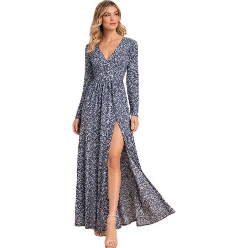 Lulus Dual‎ Slit Maxi Dress Sz L Mandala Daydream Print Long Sleeve NEW NWT READ